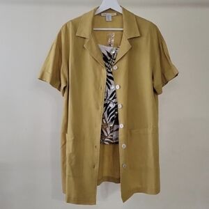 NWOT Mustard Yellow Short Sleeve Linen Blend Button-Up Cardigan Jacket